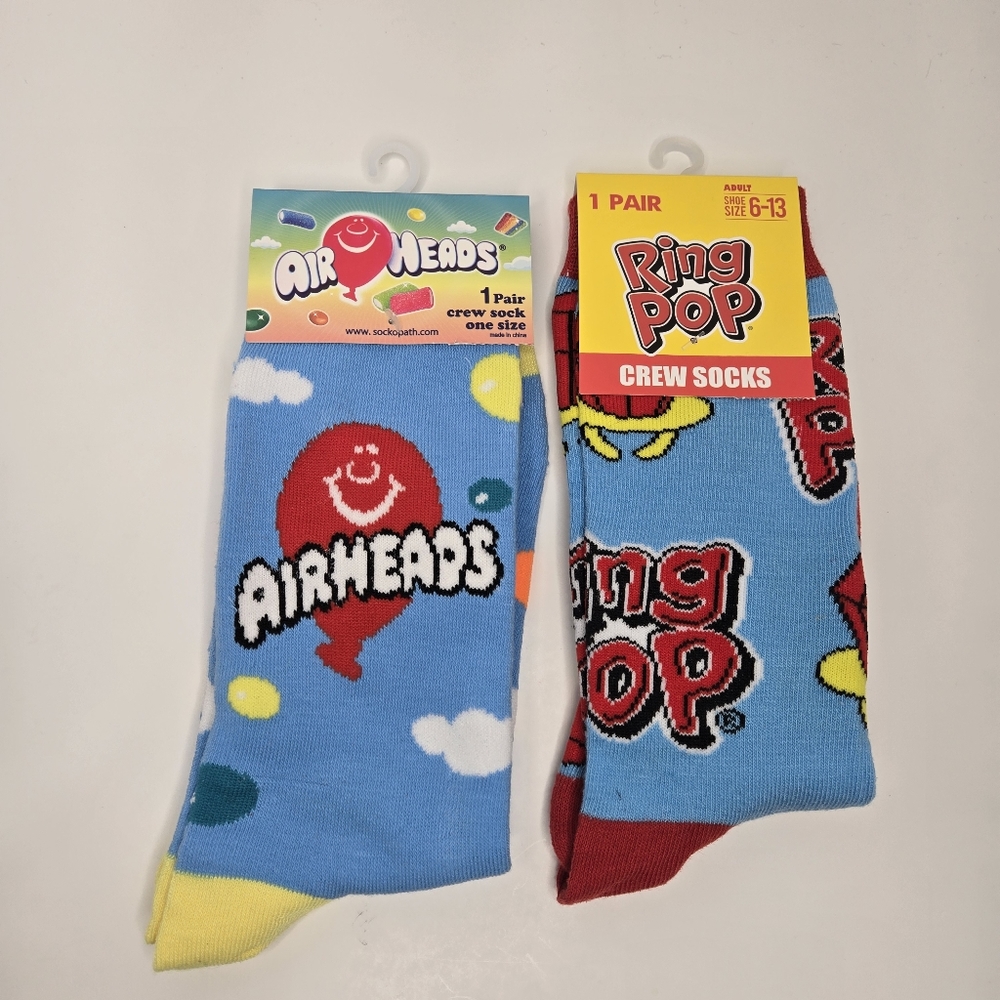 Air Heads Ring Pops Candy Novelty Crew Socks Size Adult Unisex New With Tags